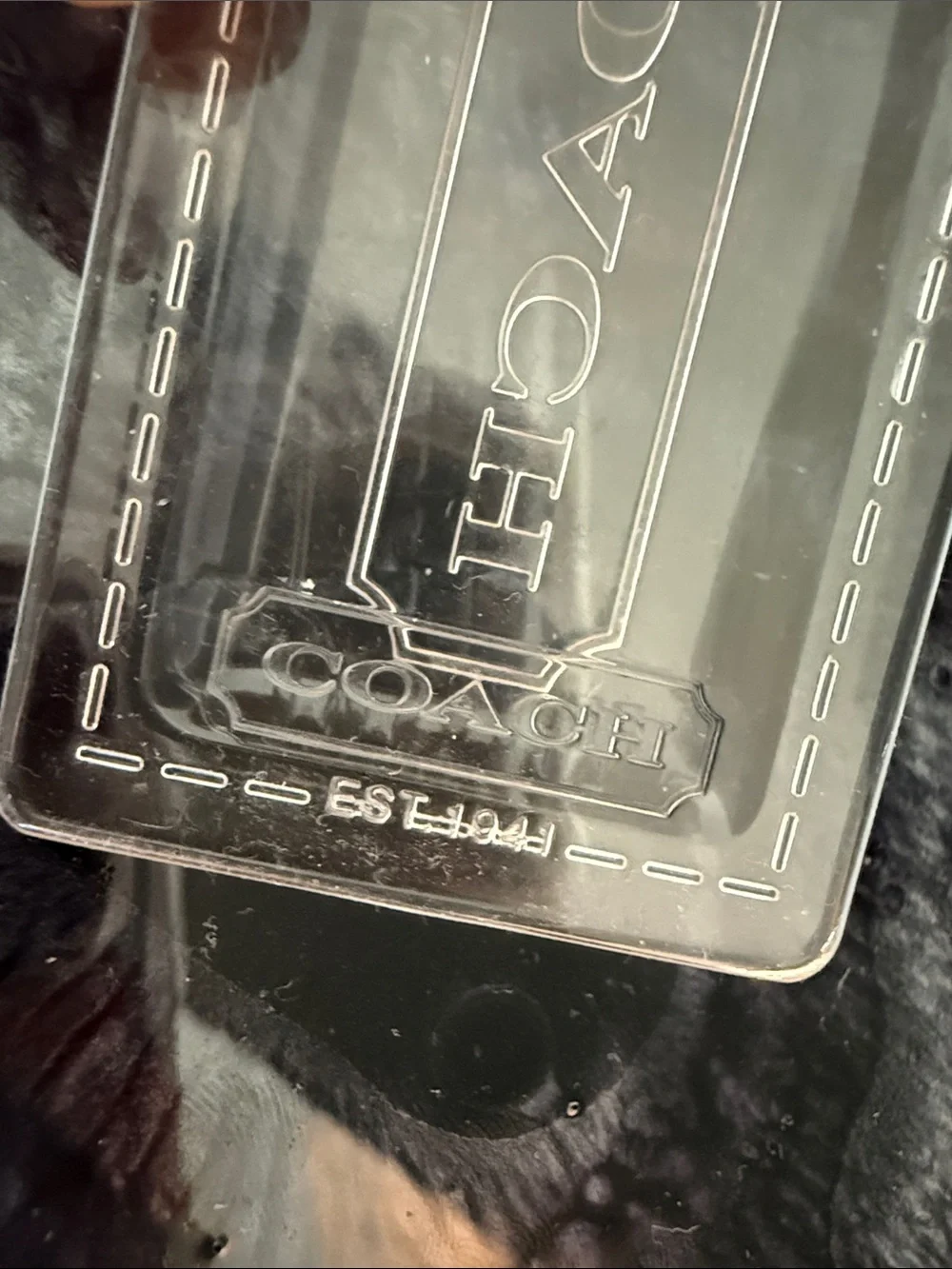 Coach Transparent Plastic hang Tag with Silver Ball Chain